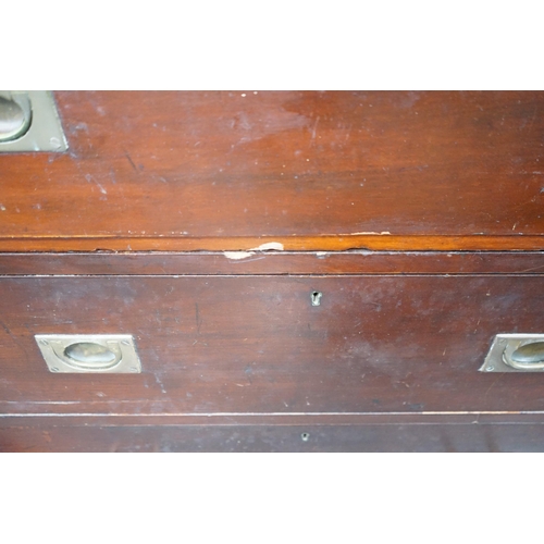 207 - A Victorian and later mahogany two part military chest of two short and four long drawers, width 92c... 