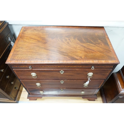 210 - A George III and later banded mahogany chest of three drawers with brushing slide, width 85cm, depth... 