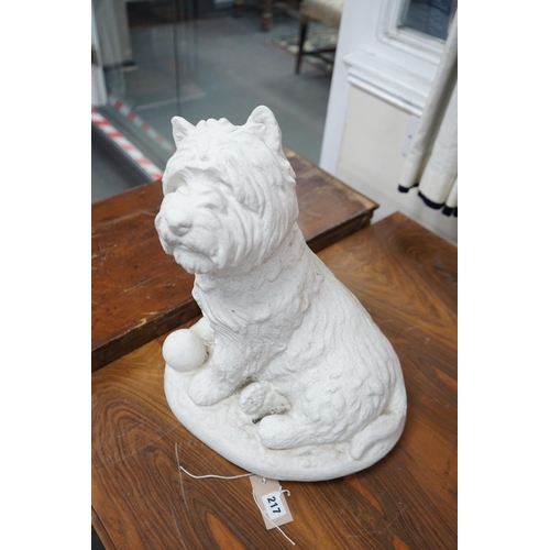 217 - A painted carved stone model of a Scottish terrier, height 46cm