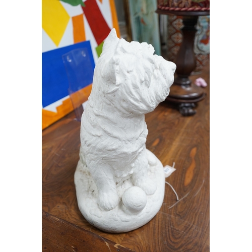 217 - A painted carved stone model of a Scottish terrier, height 46cm