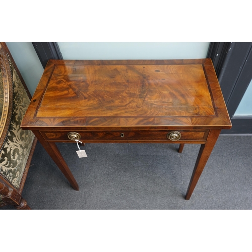 220 - A George III banded mahogany side table, width 75cm, depth 40cm, height 71cm