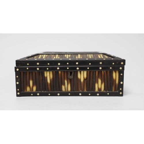 252 - An Indian bone inlaid ebony and porcupine quill rectangular box, 20cm