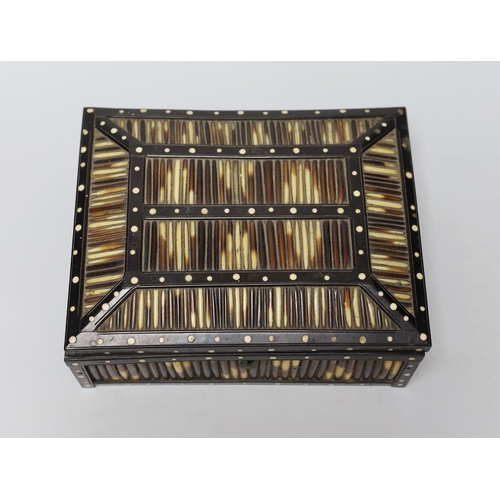 252 - An Indian bone inlaid ebony and porcupine quill rectangular box, 20cm