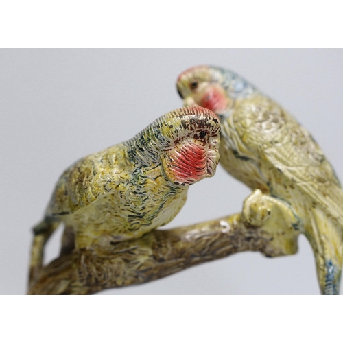 264 - A Bergman style cold painted bronze budgerigar group, 25cm