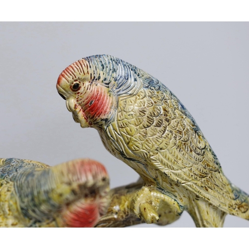 264 - A Bergman style cold painted bronze budgerigar group, 25cm