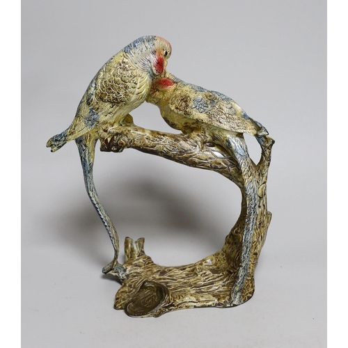 264 - A Bergman style cold painted bronze budgerigar group, 25cm