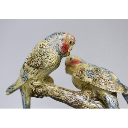 264 - A Bergman style cold painted bronze budgerigar group, 25cm