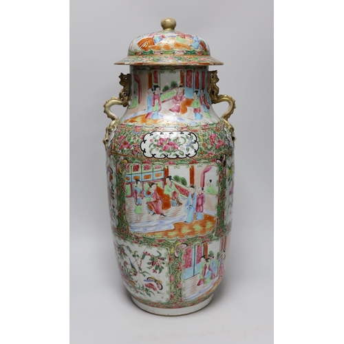 277 - A 19th century Canton famille rose vase and cover, 46cm