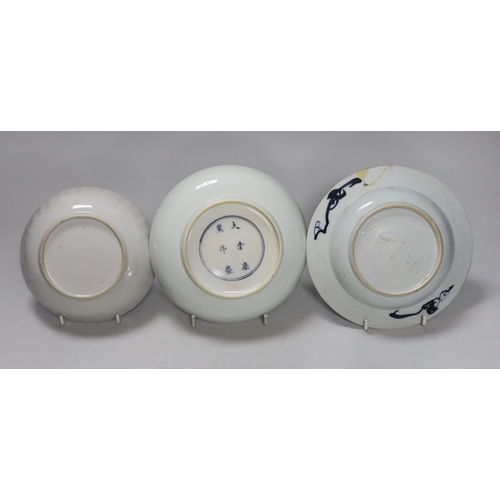 283 - Three Chinese porcelain dishes, largest 17cm