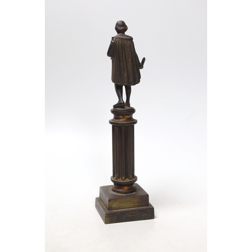 284 - A late Victorian bronze figure of Shakespeare standing upon a column, 20cms high