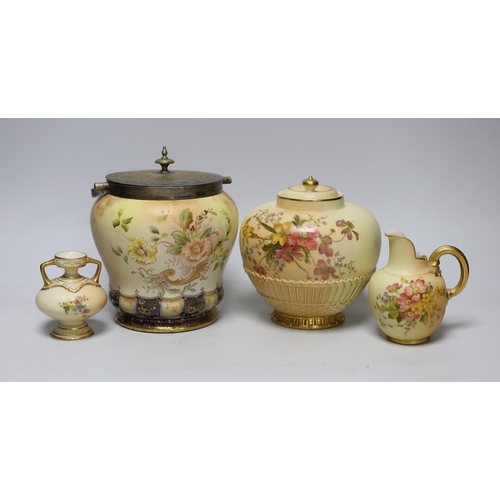 291 - Three Royal Worcester blush vessels and a Carltonware biscuit barrel