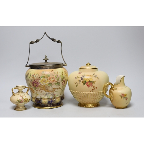 291 - Three Royal Worcester blush vessels and a Carltonware biscuit barrel