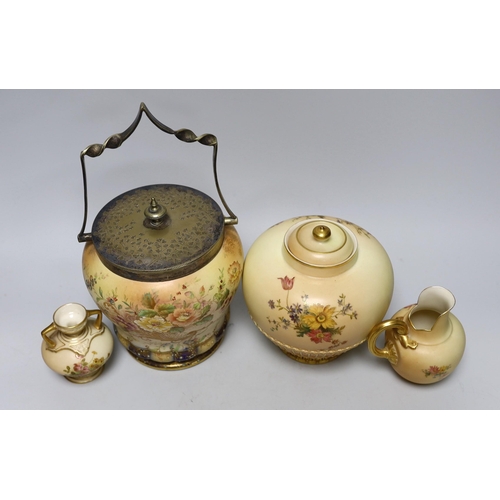 291 - Three Royal Worcester blush vessels and a Carltonware biscuit barrel