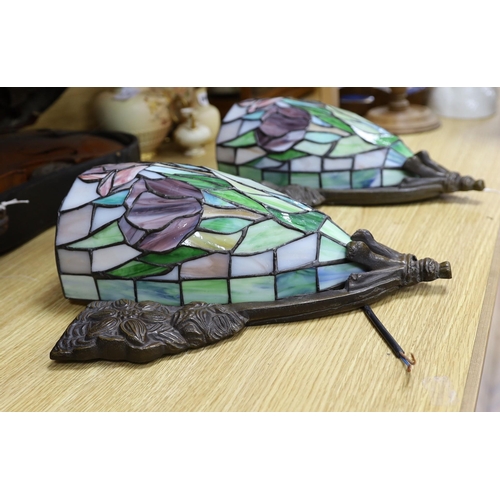 292 - A pair of leaded glass Tiffany style wall lights, 34 x 34cm