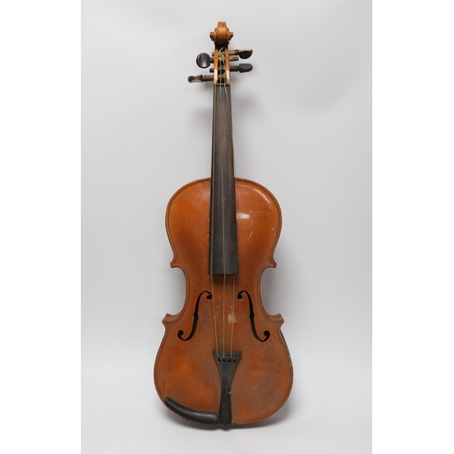 293 - An early 20th century Stainer violin, patent number 23140, back measures 36.5cm excl button. cased.... 