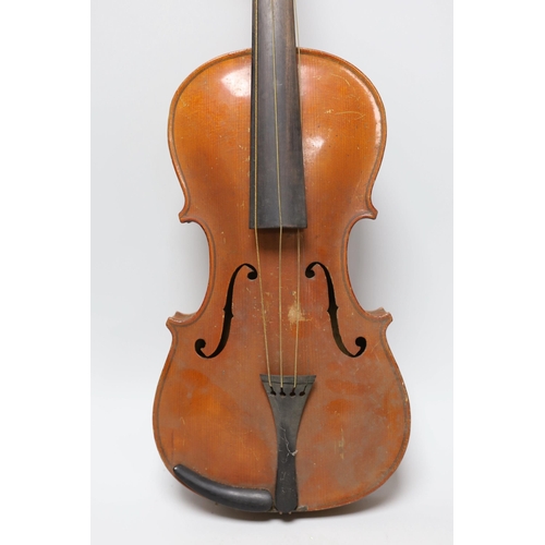 293 - An early 20th century Stainer violin, patent number 23140, back measures 36.5cm excl button. cased.... 