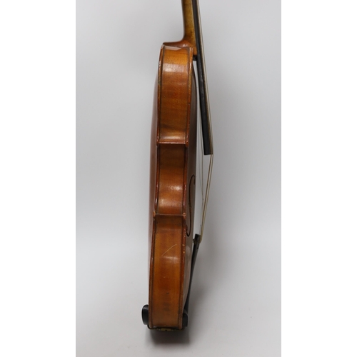 293 - An early 20th century Stainer violin, patent number 23140, back measures 36.5cm excl button. cased.... 