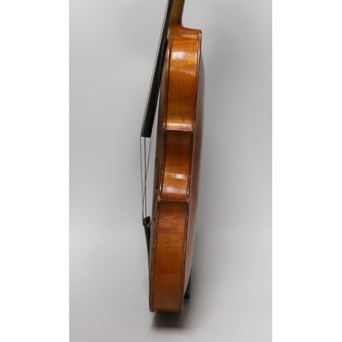 293 - An early 20th century Stainer violin, patent number 23140, back measures 36.5cm excl button. cased.... 