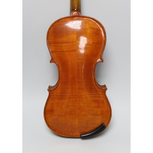 293 - An early 20th century Stainer violin, patent number 23140, back measures 36.5cm excl button. cased.... 