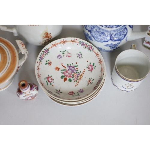 366 - A group of Chinese Qianlong - Jiaqing porcelain tea wares, a rare snuff bottle and a French armorial... 