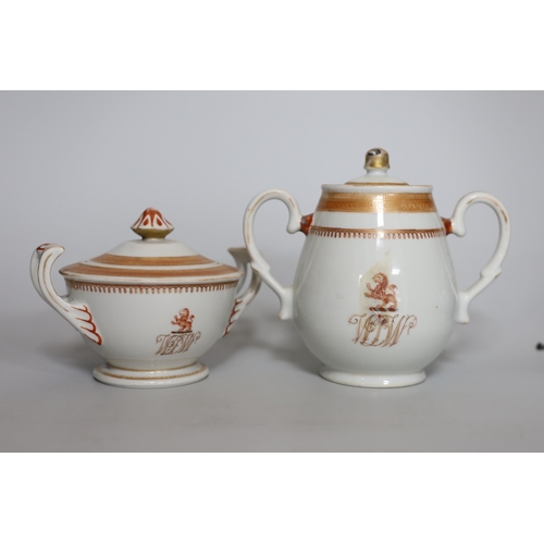 366 - A group of Chinese Qianlong - Jiaqing porcelain tea wares, a rare snuff bottle and a French armorial... 