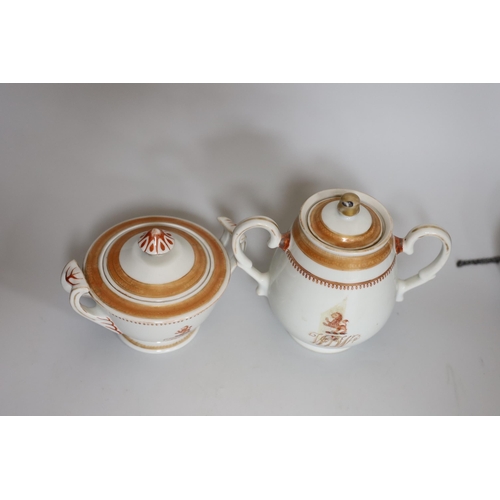 366 - A group of Chinese Qianlong - Jiaqing porcelain tea wares, a rare snuff bottle and a French armorial... 