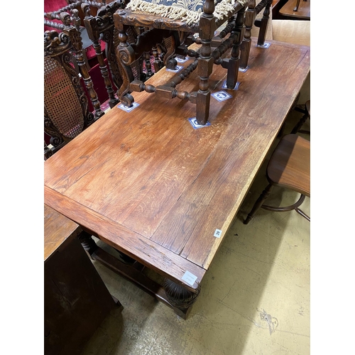 39 - A 17th century style rectangular oak refectory table, width 194cm, depth 88cm, height 74cm