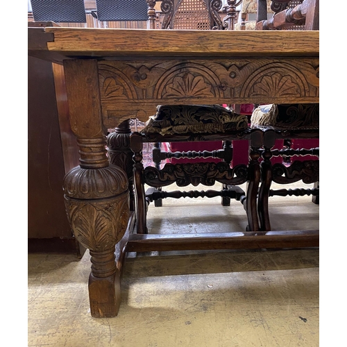 39 - A 17th century style rectangular oak refectory table, width 194cm, depth 88cm, height 74cm