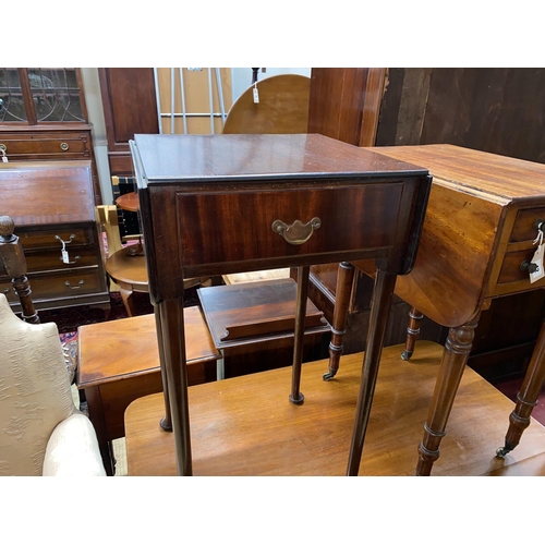 42 - A Regency mahogany drop flap two drawer work table, together with an 18th century style mahogany dro... 