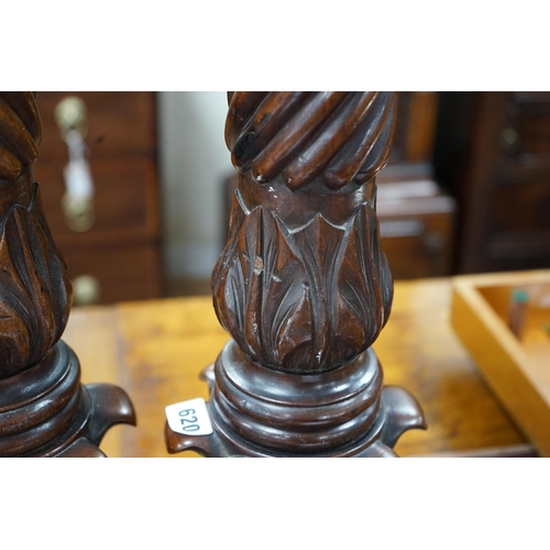 620 - A pair of William mahogany 'bedpost' candlestands