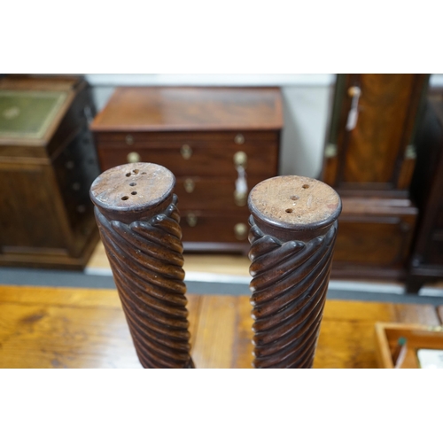 620 - A pair of William mahogany 'bedpost' candlestands