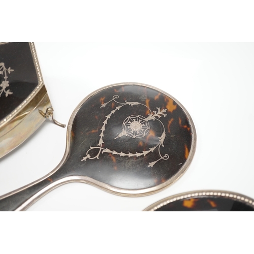 818 - A George V silver and tortoiseshell piqué mounted trinket box, Levi & Salaman, Birmingham, 1918, 19c... 