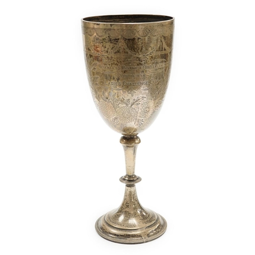 819 - A late Victorian engraved silver presentation goblet, possible Charles Boyton, London, 1890, 23cm, 7... 