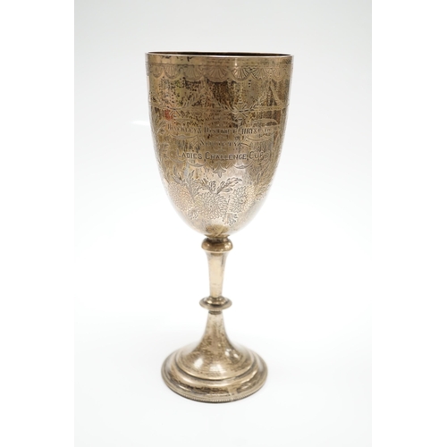 819 - A late Victorian engraved silver presentation goblet, possible Charles Boyton, London, 1890, 23cm, 7... 