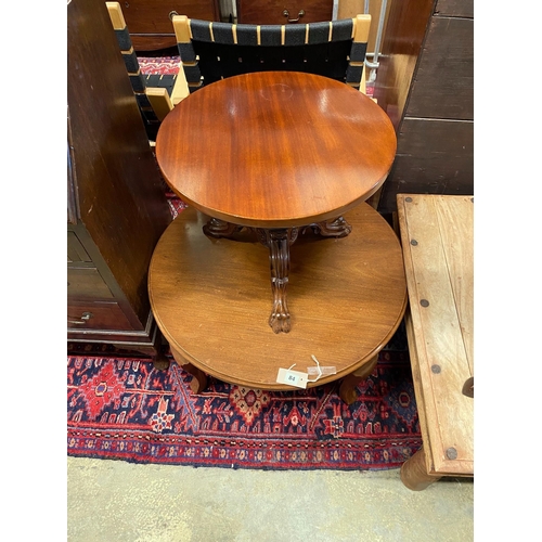 84 - A Victorian and later circular mahogany occasional table, diameter 49cm, height 40cm, together with ... 