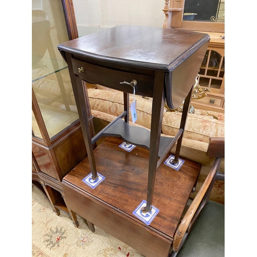 89 - An early Victorian provincial mahogany elbow chair, and Edwardian drop flap table and a Provincial P... 