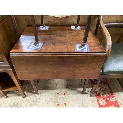 89 - An early Victorian provincial mahogany elbow chair, and Edwardian drop flap table and a Provincial P... 