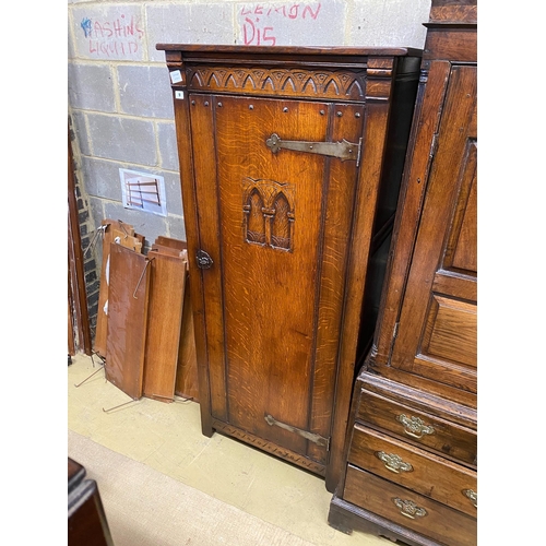 9 - A 17th century style oak vestry cupboard, width 76cm, depth 46cm, height 167cm