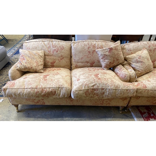 92 - A pair of John Sankey two seater settees with feather cushion seats and backs, length 156cm, depth 8... 