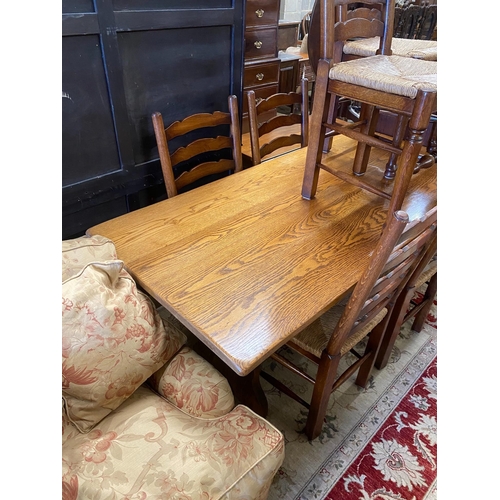 95 - An 18th century style rectangular oak refectory dining table, length 167cm, depth 78cm, height 74cm ... 