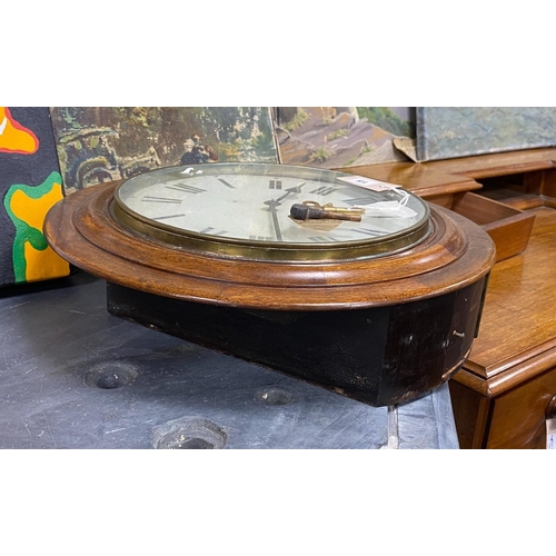 1015 - An early 20th century circular mahogany wall dial, diameter 43cm