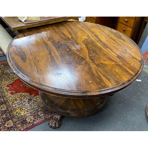 1026 - An early Victorian circular rosewood tilt top breakfast table, diameter 130cm, height 69cm