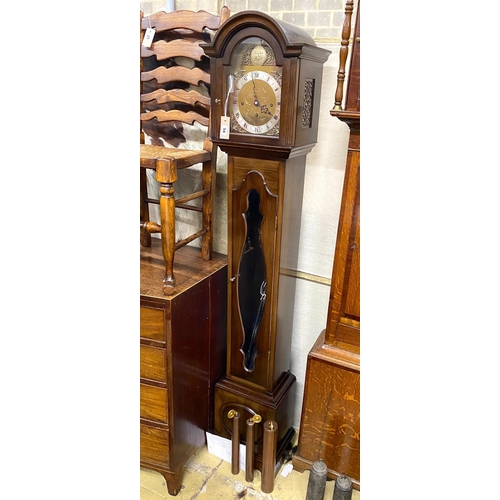 1054 - A 20th century mahogany chiming grandmother clock, height 182cm