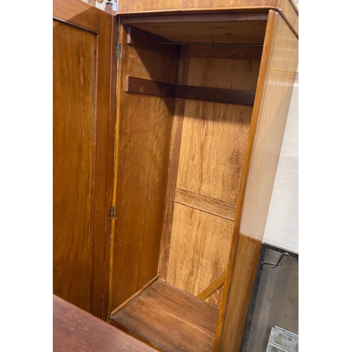 1056 - A Victorian satin birch single wardrobe, width 68cm, depth 50cm, height 200cm