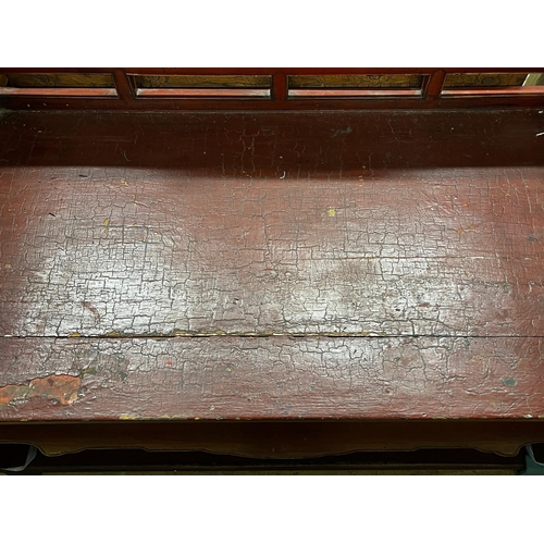 1068 - A Chinese scarlet lacquer parcel gilt bench, length 125cm, depth 70cm, height 97cm