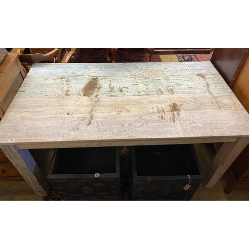 1076 - A Victorian style rectangular painted kitchen table, width 161cm, depth 90cm, height 76cm