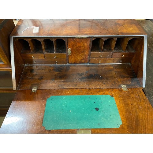 1088 - An 18th century feather banded walnut bureau, width 92cm, depth 51cm, height 108cm