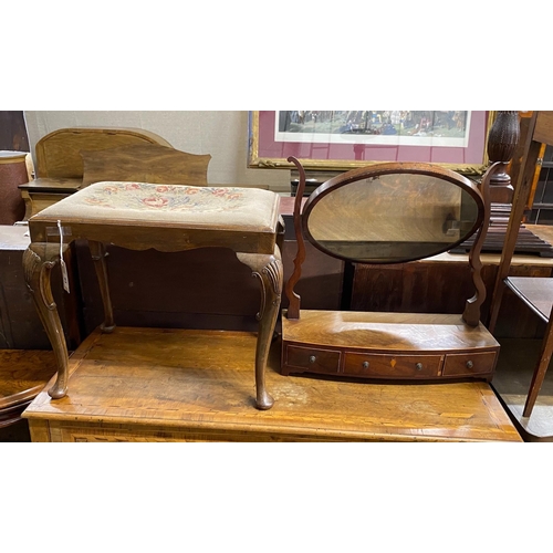 1091 - A Queen Anne Revival walnut dressing stool, width 57cm, height 46cm together with a Regency mahogany... 