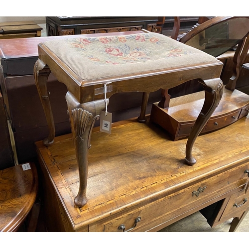 1091 - A Queen Anne Revival walnut dressing stool, width 57cm, height 46cm together with a Regency mahogany... 