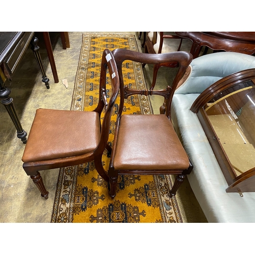 1103 - A set of four early Victorian rosewood dining chairs with drop in faux leather seats